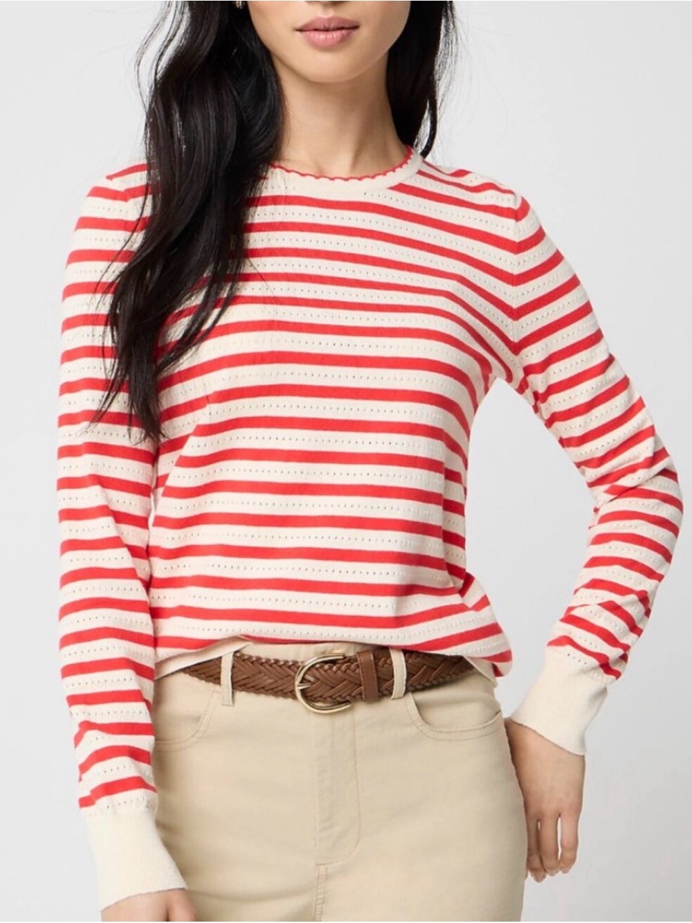 J. Crew Red and Cream Striped Long-Sleeve Knit Sweater